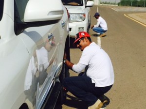 Mujeeb letting air out of the tires